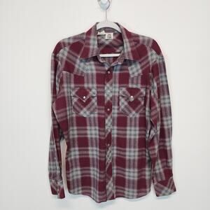Vintage Kennington Pearl Snap Western Shirt Mens L Maroon Gauze Ranch Rodeo 80s